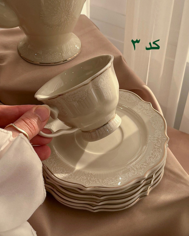 سرویس فنجان و نعلبکی چینی استخوانی ۱۲ پارچه ۶ عددی انجلیکا - کد ۱