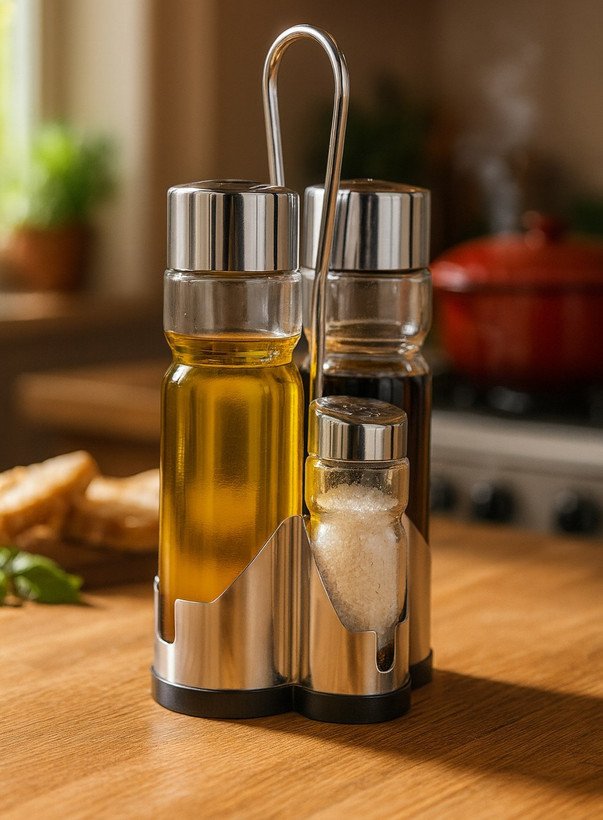ست آبلیموروغن و نمکفلفل ۴ پارچه با استند پلاستیکی کروم