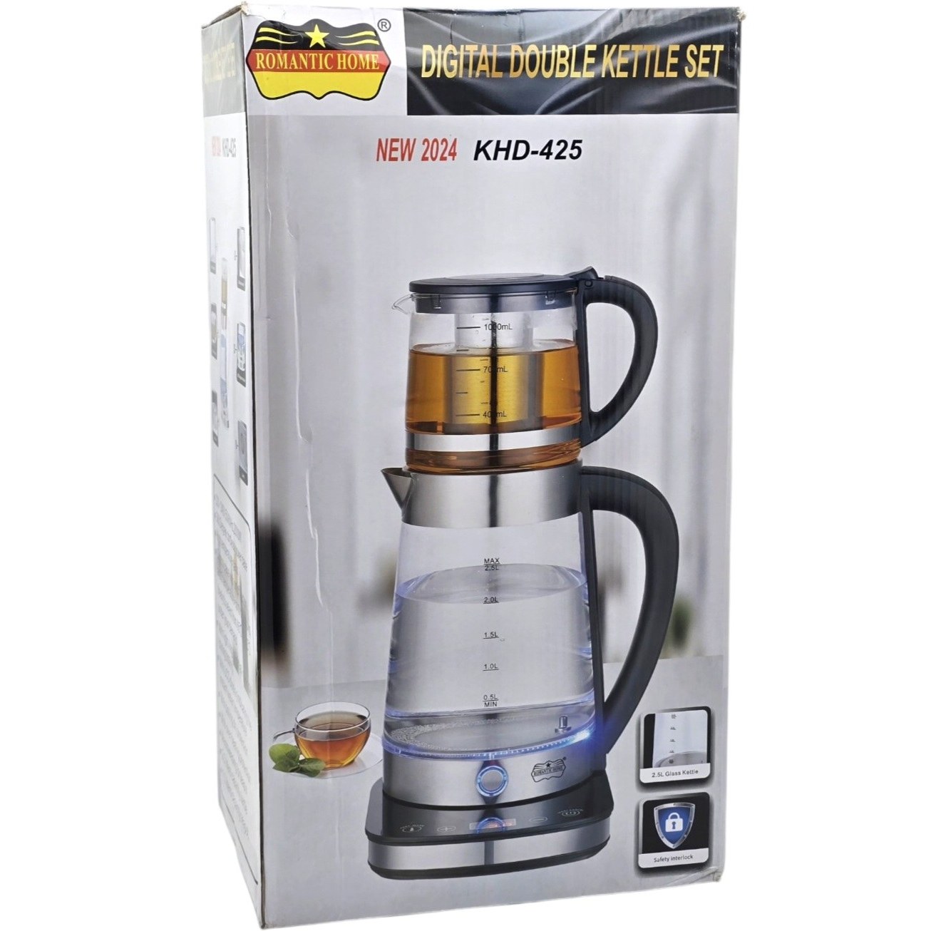 چای ساز رومانتیک هوم مدل KHD-425 ظرفیت ۲.۵ لیتر با کتری پیرکس
