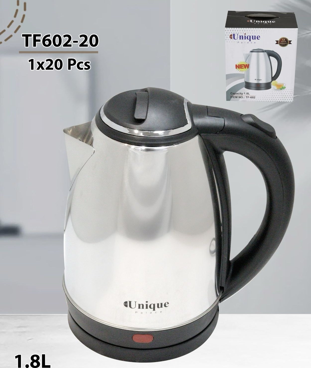 کتری برقی یونیک مدل TF602 تمام استیل ظرفیت ۱.۸ لیتر