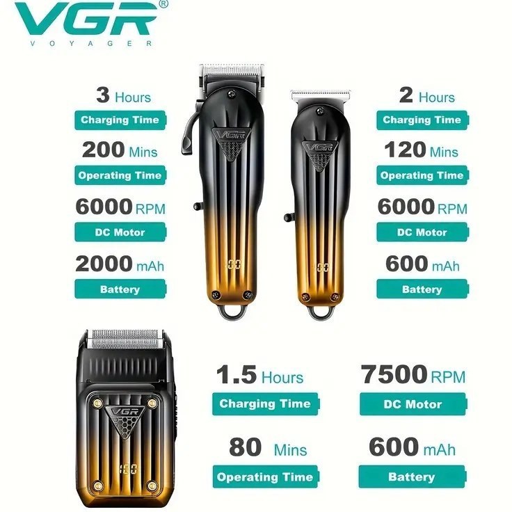 ست ماشین اصلاح وی جی آر مدل VGR V-644 با تکنولوژی برش مستقیم و استیل ضد زنگ
